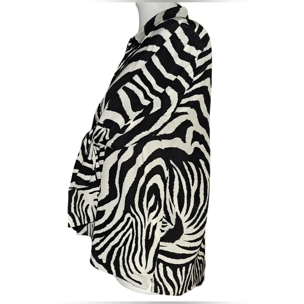 Laurel Silk Zebra Print Blouse Vintage Y2K Black Ivory Button Front EU 34 - Picture 6 of 15